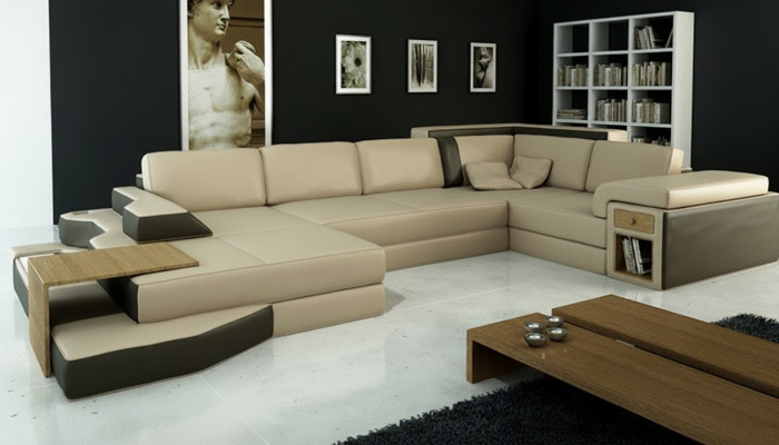 Design Sofa U Shape Leather Living Landscape Couch Upholstery Seat Corner Sofa
