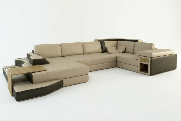 Design Sofa U Shape Leather Living Landscape Couch Upholstery Seat Corner Sofa