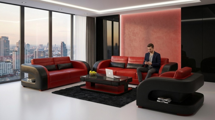 Luxury living room sofa set 3+2 set upholstery leather couches