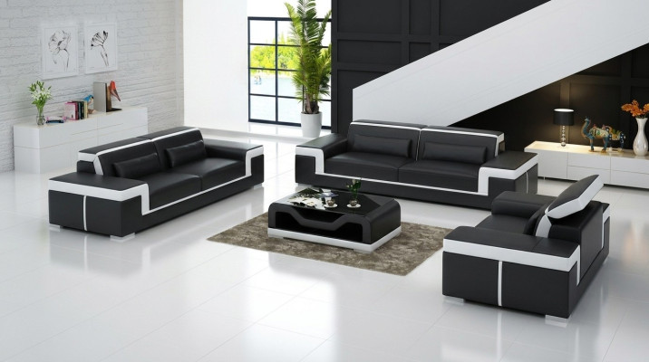 Luxurious sofa set living room 3+2 set leather upholstery couches
