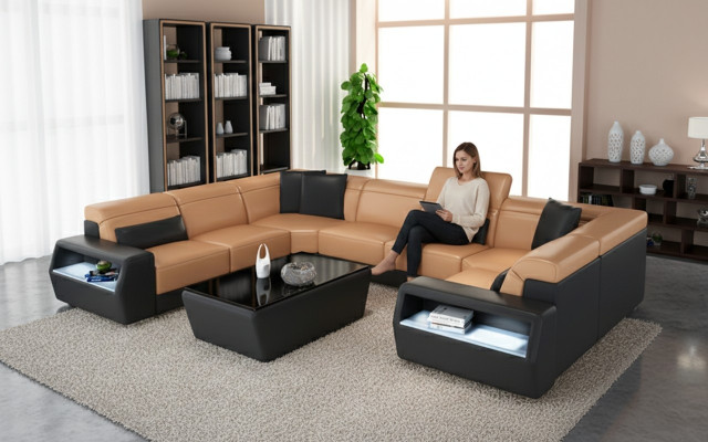 Corner sofa leather sofa couch upholstery corner seating living landscape suite U-shape