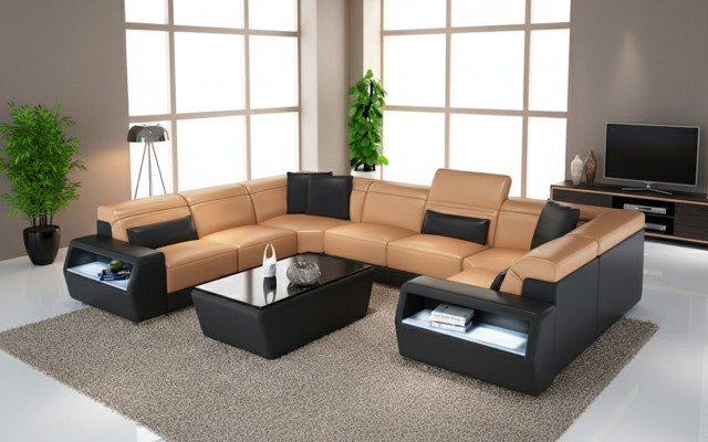 Corner sofa leather sofa couch upholstery corner seating living landscape suite U-shape