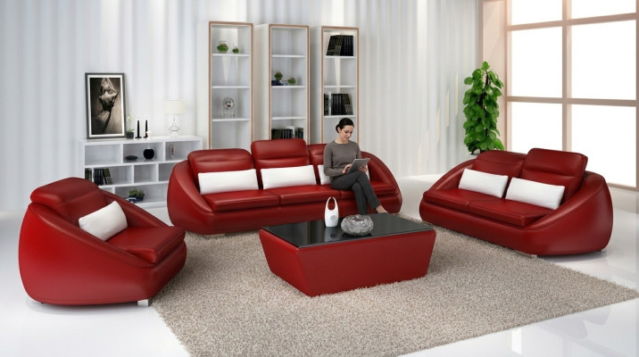 Luxury Furniture Sofa Suite Couch Sofa Upholstery 3+2 Red Seat Cushion Set