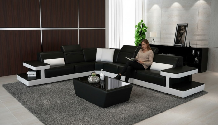 Leather sofa L-shape couch living landscape decor corner sofa set design modern