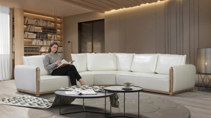 Designer sofa set, corner sofa with stool, upholstered living landscape