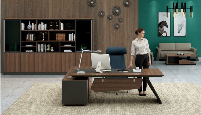 Desk office furniture 2-piece set tables shelf executive desk + filing cabinet