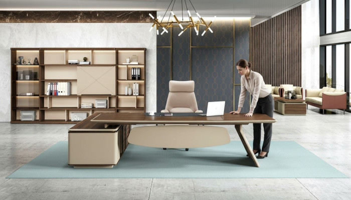 Elegant desk and large office cabinet in contemporary design