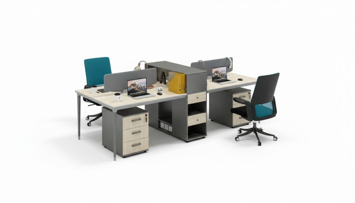 Office furniture setup tables desk 4 workstations call center