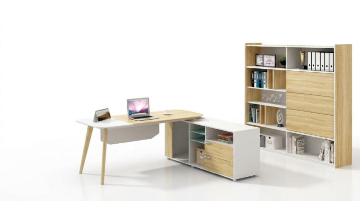 Desk & Filing Cabinet Office Furniture 2-piece. Executive Shelf Set Desk