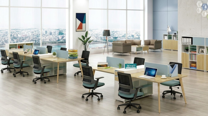 Office furniture furnishings tables wood desk 4 workstations desk