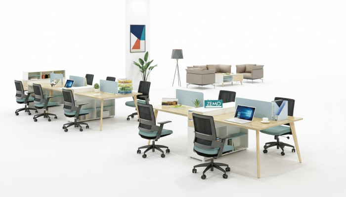 Office furniture furnishings tables wood desk 4 workstations desk