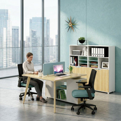 Desk workstation table 2 workstations counter wood tables office furniture