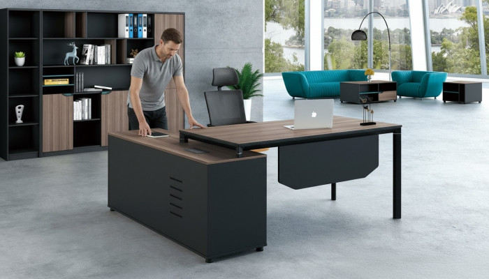 Office furnishings 2-piece set: Executive desk + filing cabinet, tables, shelf, desk