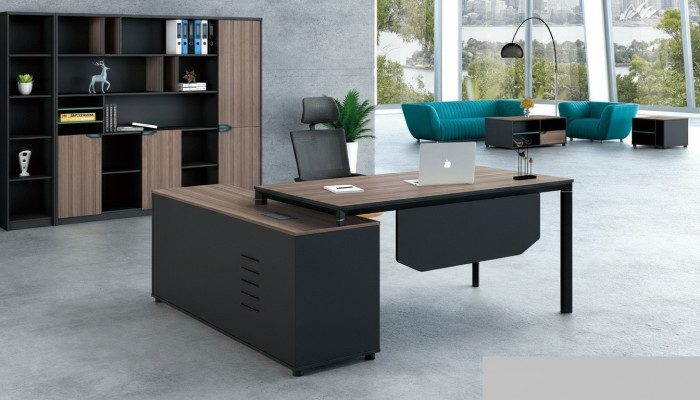 Office furnishings 2-piece set: Executive desk + filing cabinet, tables, shelf, desk