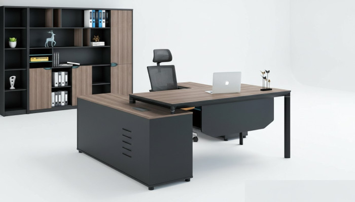 Office furnishings 2-piece set: Executive desk + filing cabinet, tables, shelf, desk