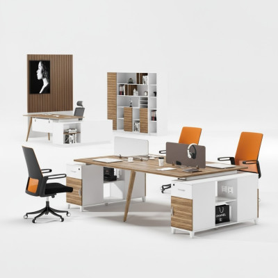 Office desk furniture setup equipment call center 4 workstations