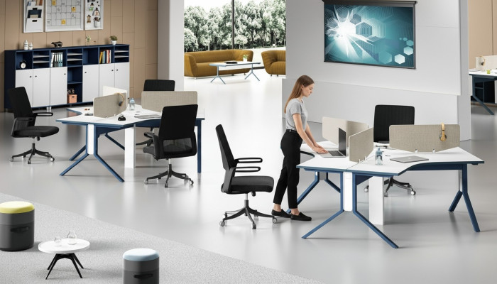 Table Office Furniture Setup Desks Call Center Wood 3 Workstations