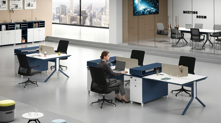 Desk office furniture setup tables call center wood 4 workstations