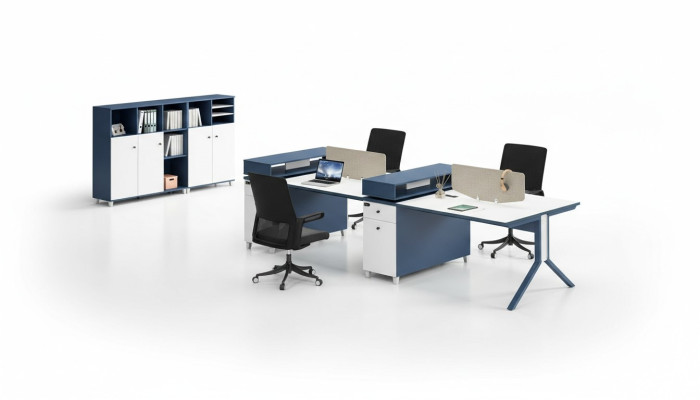Desk office furniture setup tables call center wood 4 workstations