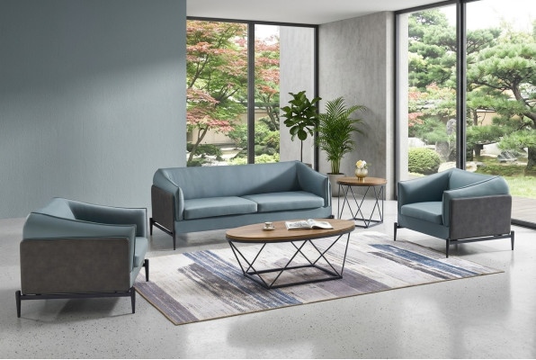 Luxurious 3+1+1 sofa set in modern designer style with fabric upholstery