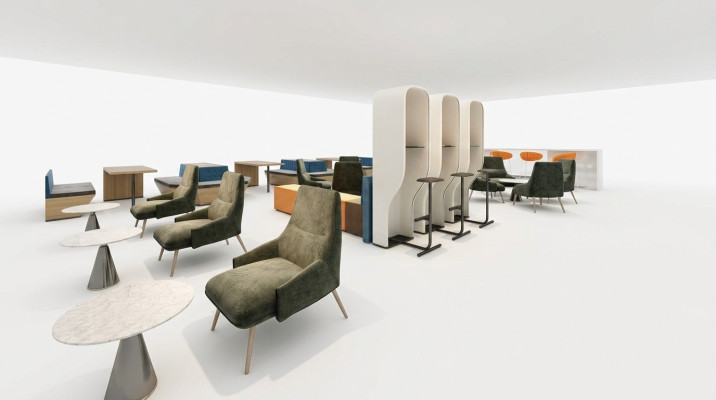 Phone booth, padded partition, padded furniture, equipment, office, office.