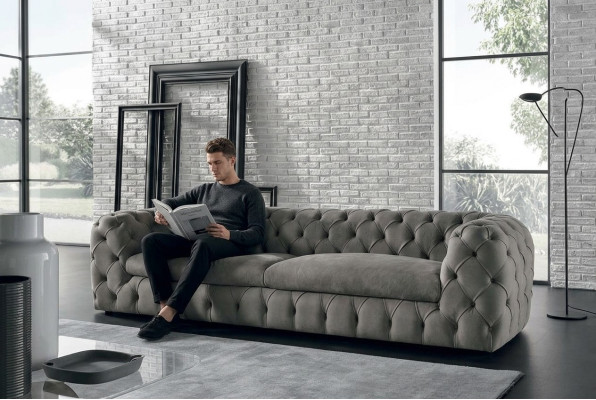 Classic three-seater couch sofa upholstery 3-seater fabric fabric sofa Chesterfield
