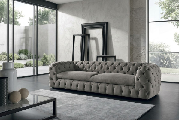 Classic three-seater couch sofa upholstery 3-seater fabric fabric sofa Chesterfield