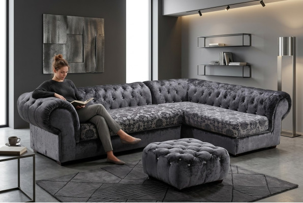 Classic Chesterfield Fabric L-Shape Couch Living Landscape Corner Sofa Set