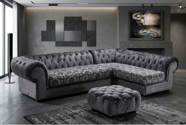 Classic Chesterfield Fabric L-Shape Couch Living Landscape Corner Sofa Set
