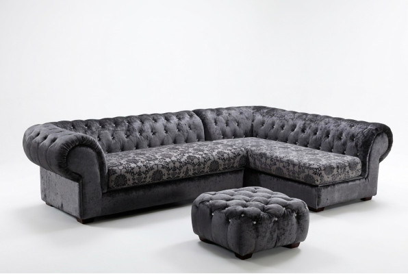 Classic Chesterfield Fabric L-Shape Couch Living Landscape Corner Sofa Set