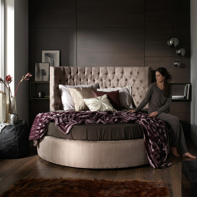 Round Chesterfield Luxury Round Bed Classic Hotel Velvet Textile Leather Beds New