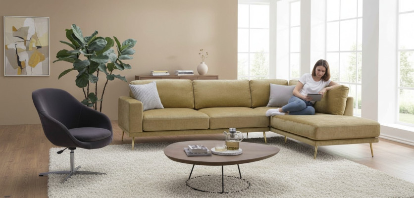 Designer fabric corner sofa L-shape sofa couch design upholstery textile decor modern