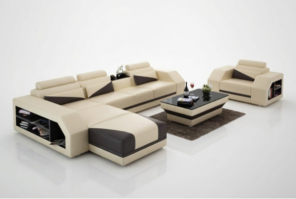 Leather sofa living area corner sofa L-shape with armchair set modern suite