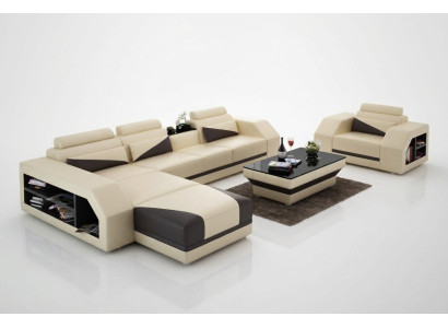 Leather sofa living area corner sofa L-shape with armchair set modern suite