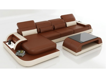 Brown L-shaped Sofa Couch Upholstery Set Living Landscape Design Corner Sofa Leather