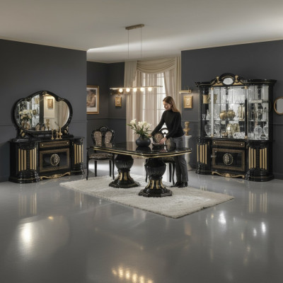 Classic design dining table Italian style furniture tables black gold