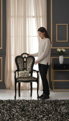 Wood chair, dining chair, designer textile, royal chairs, armchair, Italian furniture.