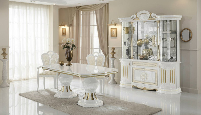 Dining Room Complete Set Table Sideboard Set Display Cabinet Wood Baroque Display Cabinets 2-piece