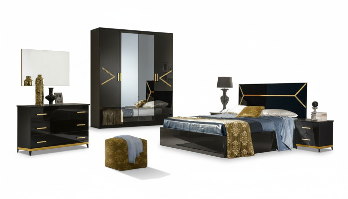 Classic bedroom set ensemble luxury modern style bed 6 pcs. wood dresser