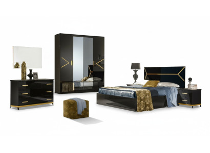 Classic bedroom set ensemble luxury modern style bed 6 pcs. wood dresser