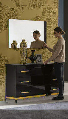 High-gloss sideboard cabinet wooden mirror dresser console set of 2