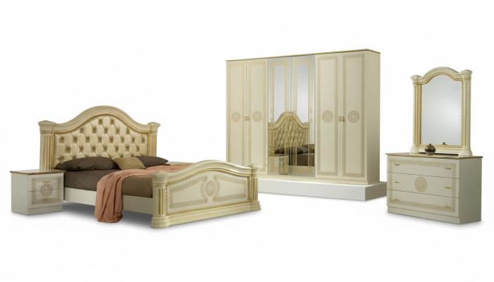 Bedroom Chesterfield Leather Bed 6-Piece Design Furniture Set with Nightstand and Dresser