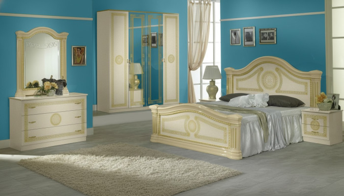 Luxury Bedroom Classic Wood Bed Nightstand 6-Piece Design Furniture