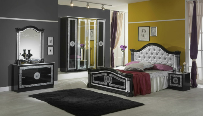 Black Bedroom Complete Set Dresser Style Bed Suite 6-piece Baroque New