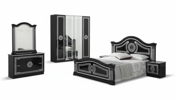 Bedroom Complete Set Royal Style Modern Bed Nightstand 6 pcs. New
