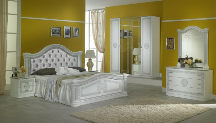 Complete bedroom set design modern luxury bed 2x nightstand 6-piece wardrobe