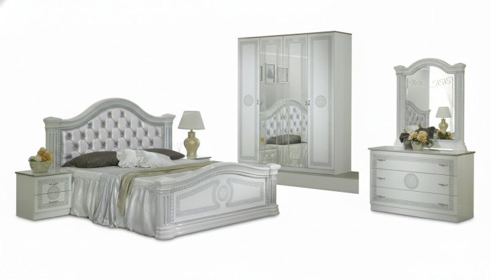 Complete bedroom set design modern luxury bed 2x nightstand 6-piece wardrobe
