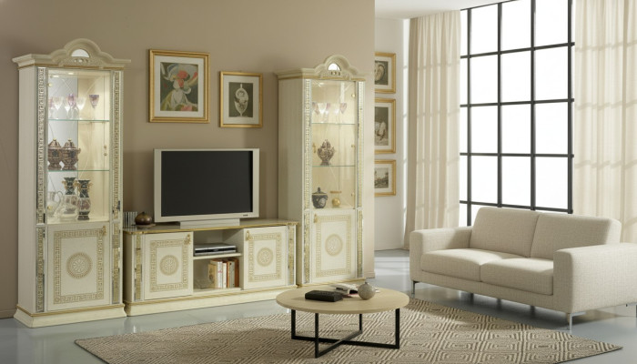 Classic living room wall unit cupboard sideboard 2x display cabinets sideboard lowboard