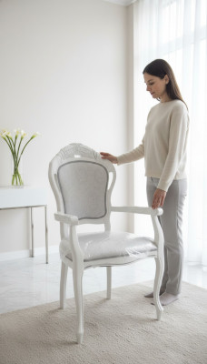 Chair White Silver Design Living Room Dining Room Wood Chairs Upholstered Made in Italy