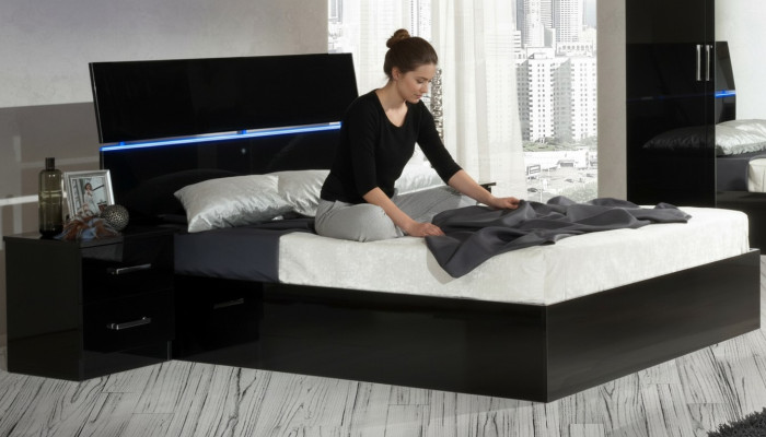 Design bedroom 3-piece. Bed 2x nightstand luxury bed set furniture LED light